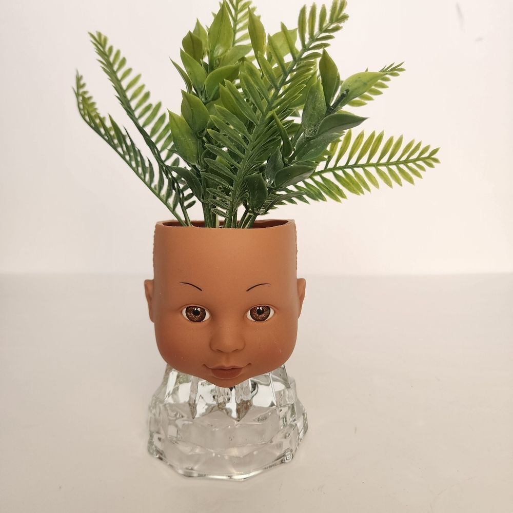 Handmade By Me Doll Head Planter Table Decor